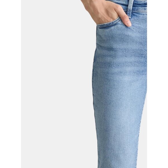Time and Tru Women's High Rise Straight Leg Destructed Hem Jeans, Sizes Regular - Picture 3 of 5